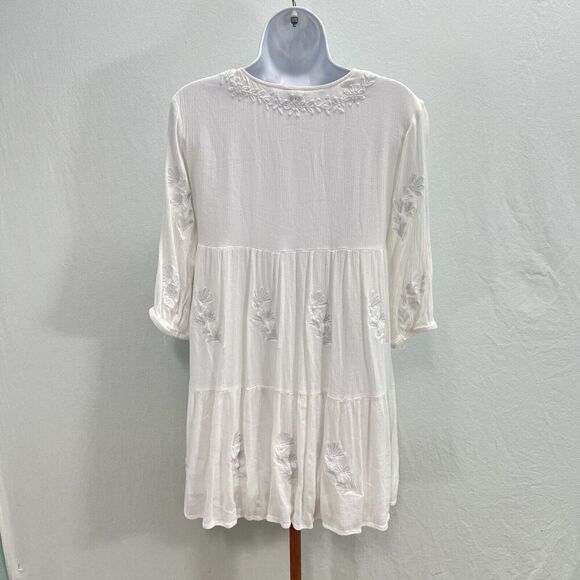 J. Marie Babydoll Dress XS White Fully Embroidered Tiered Lined NEW - Picture 7 of 13